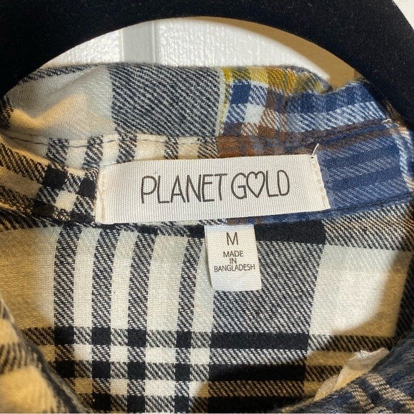 Planet Gold women's Medium mixed plaid cropped boxy flannel shirt long sleeve - Picture 6 of 6